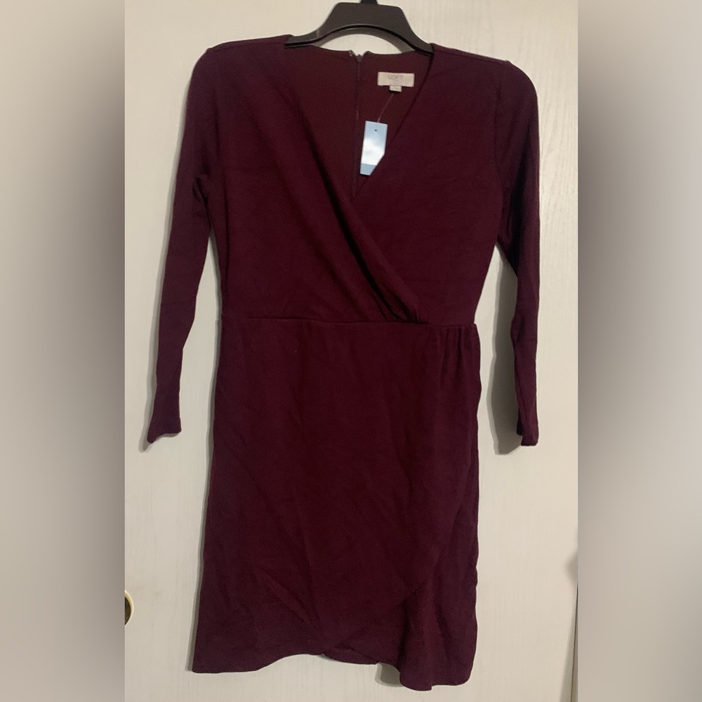 LOFT Long Sleeve Wrap Dress in Burgundy NWT